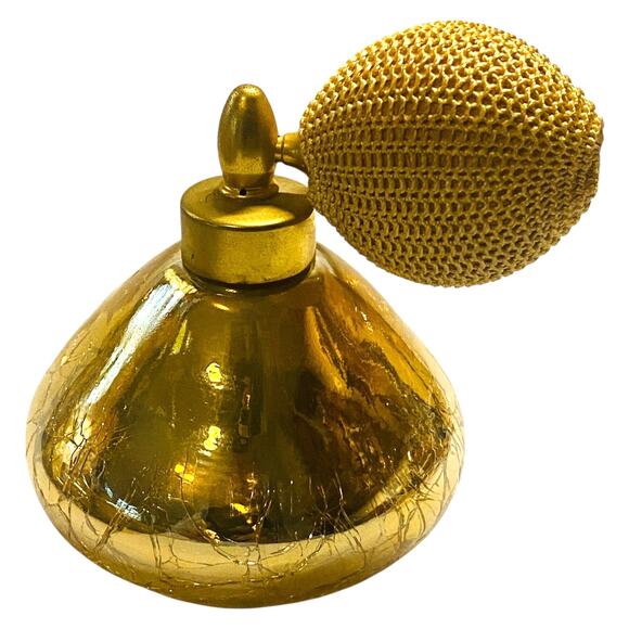 Empty HolmSpray 300/15 Perfume Atomizer Gold Crackle Glass Vanity Bottle A1057 - Picture 3 of 10